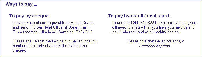 Hi-Tec Drains payment methods