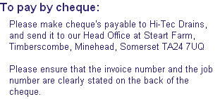 Hi-Tec Drains how to pay by cheque
